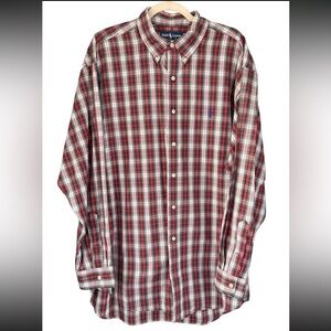 Ralph Lauren Men's Blake Tartan Plaid Button Up Shirt Long Sleeve Red White XL